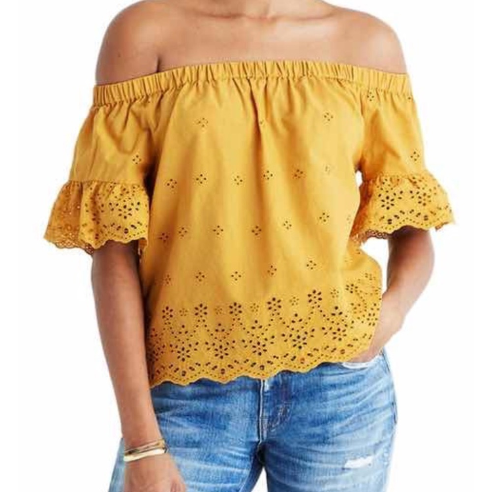 Madewell yellow off the shoulder top